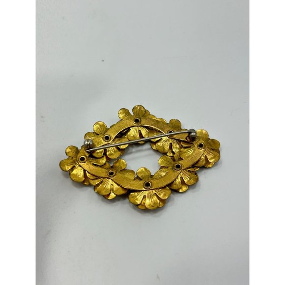 Vintage Flowers Brooch Blue Moonstone Glass Cabochons Brass Tone Older Pin - Picture 7 of 8